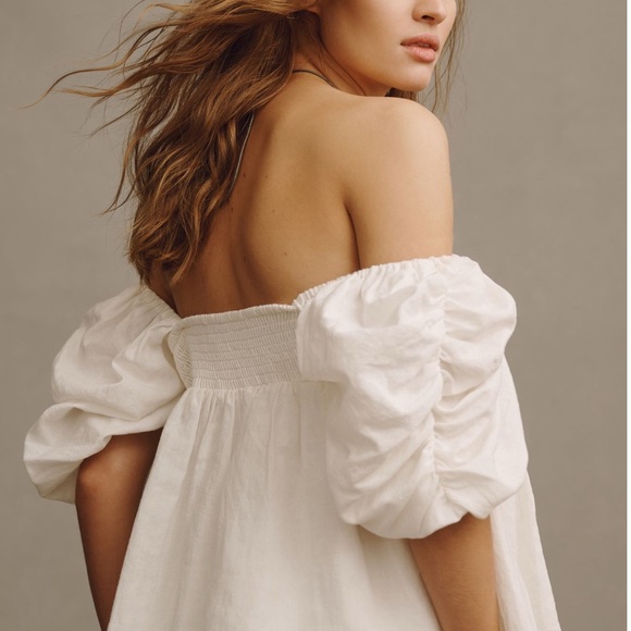 NWT Anthropologie English Factory White Short-Sleeve Ruched Top - Picture 3 of 12